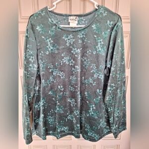 Bentley Plus Pullover SzL/XL? Pine Green Textured Velour Long Sleeves Slit Hem
